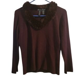 Michelle Nicole Women's Plum Sweater with Fur Collar
